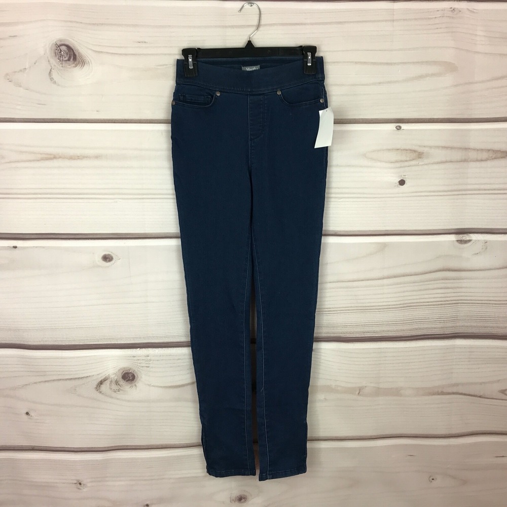 Martha Stewart Jeans Womens 0 Knit Denim Ankle Zipper Detail Stretch Dark Wash‎